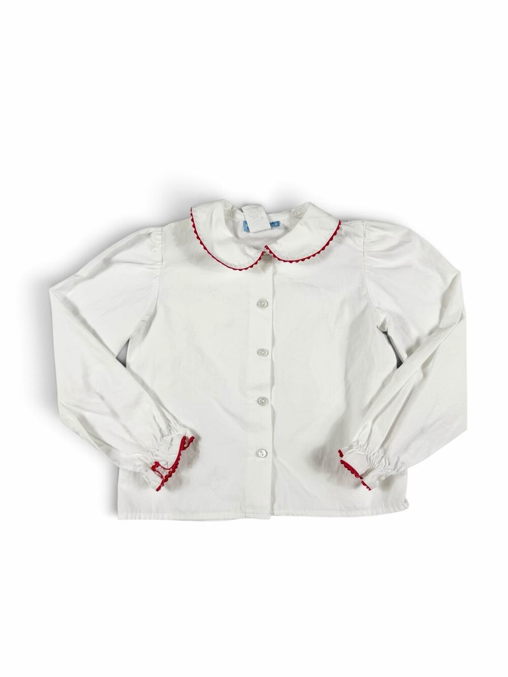 Monday’s Child Peter Pan Collar Button Up Blouse White Red Size 5